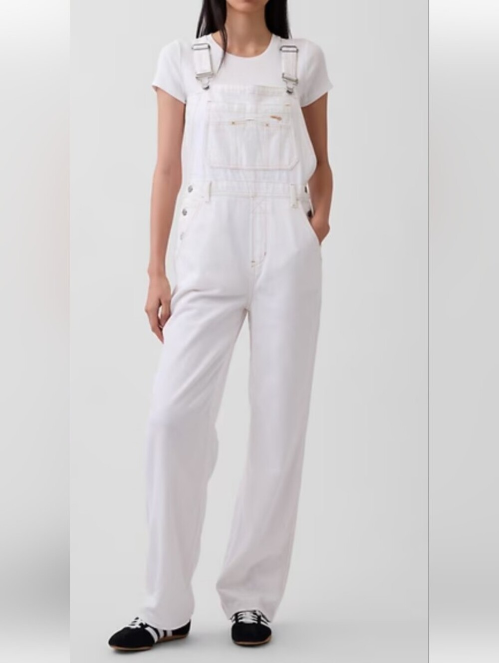GAP White Slouchy 100% Cotton Ankle Overalls